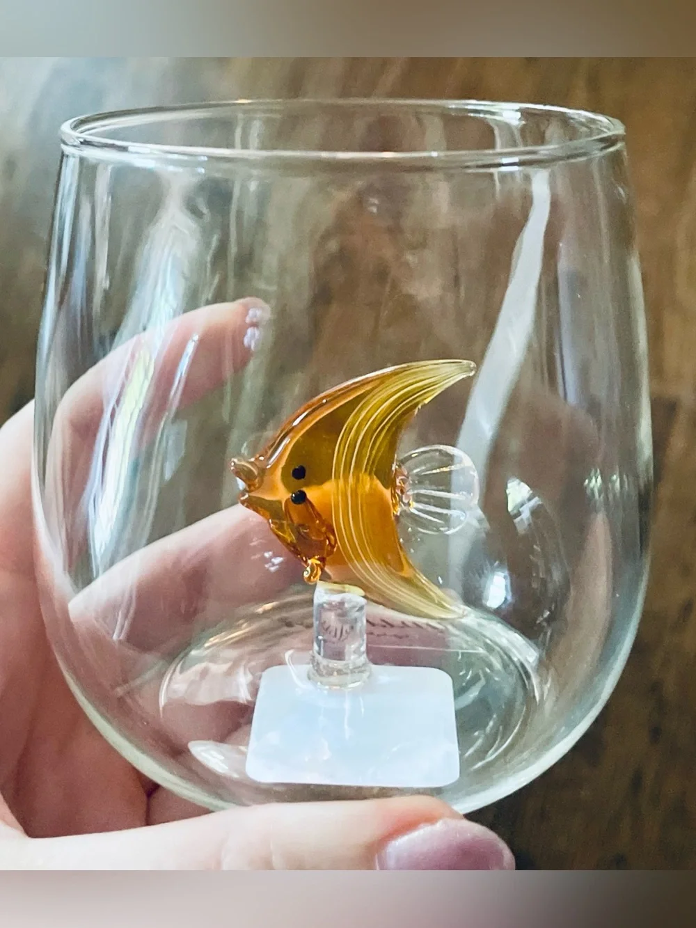 NIB Anthropologie Terrain Stemless Wine Glass Orange Angelfish Icon